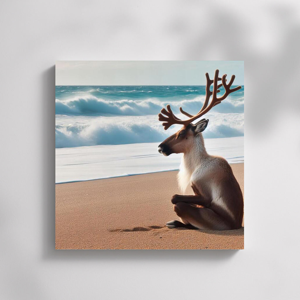 Caribou Meditating on the Beach: Tranquility and Nature