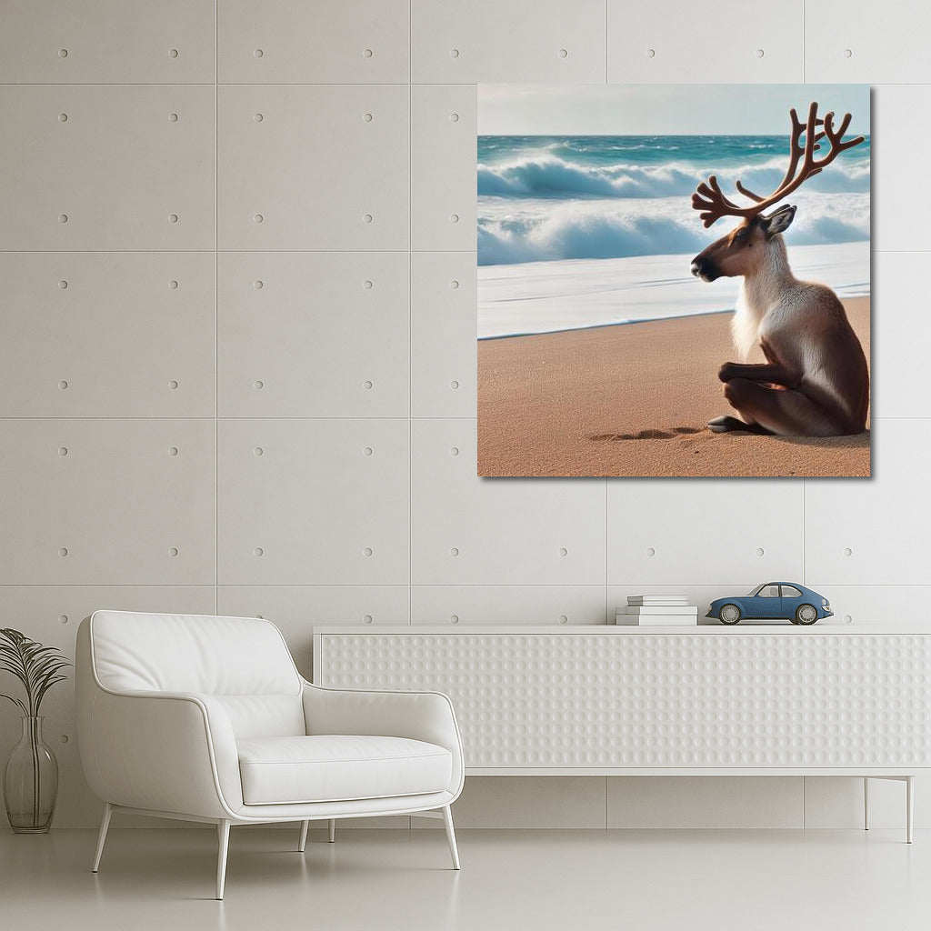Caribou Meditating on the Beach: Tranquility and Nature