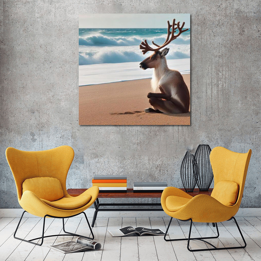 Caribou Meditating on the Beach: Tranquility and Nature