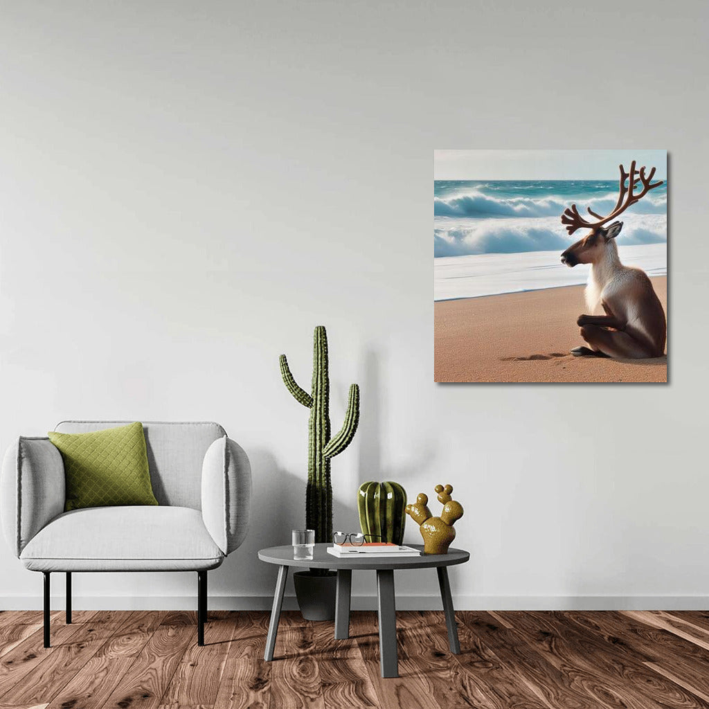 Caribou Meditating on the Beach: Tranquility and Nature
