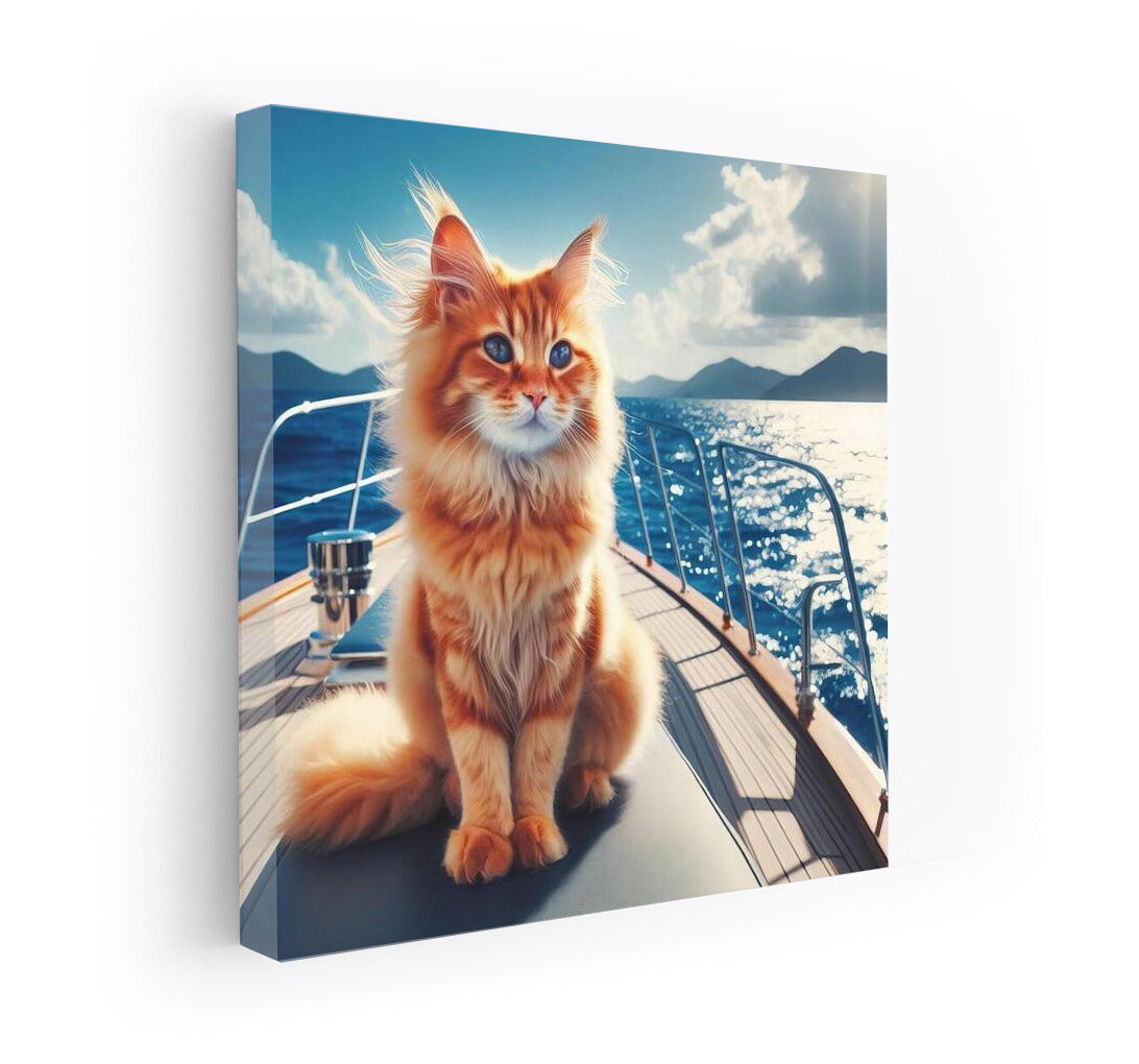 Cat on a Luxury Yacht: A Seaside Adventure for Wall Art Lovers