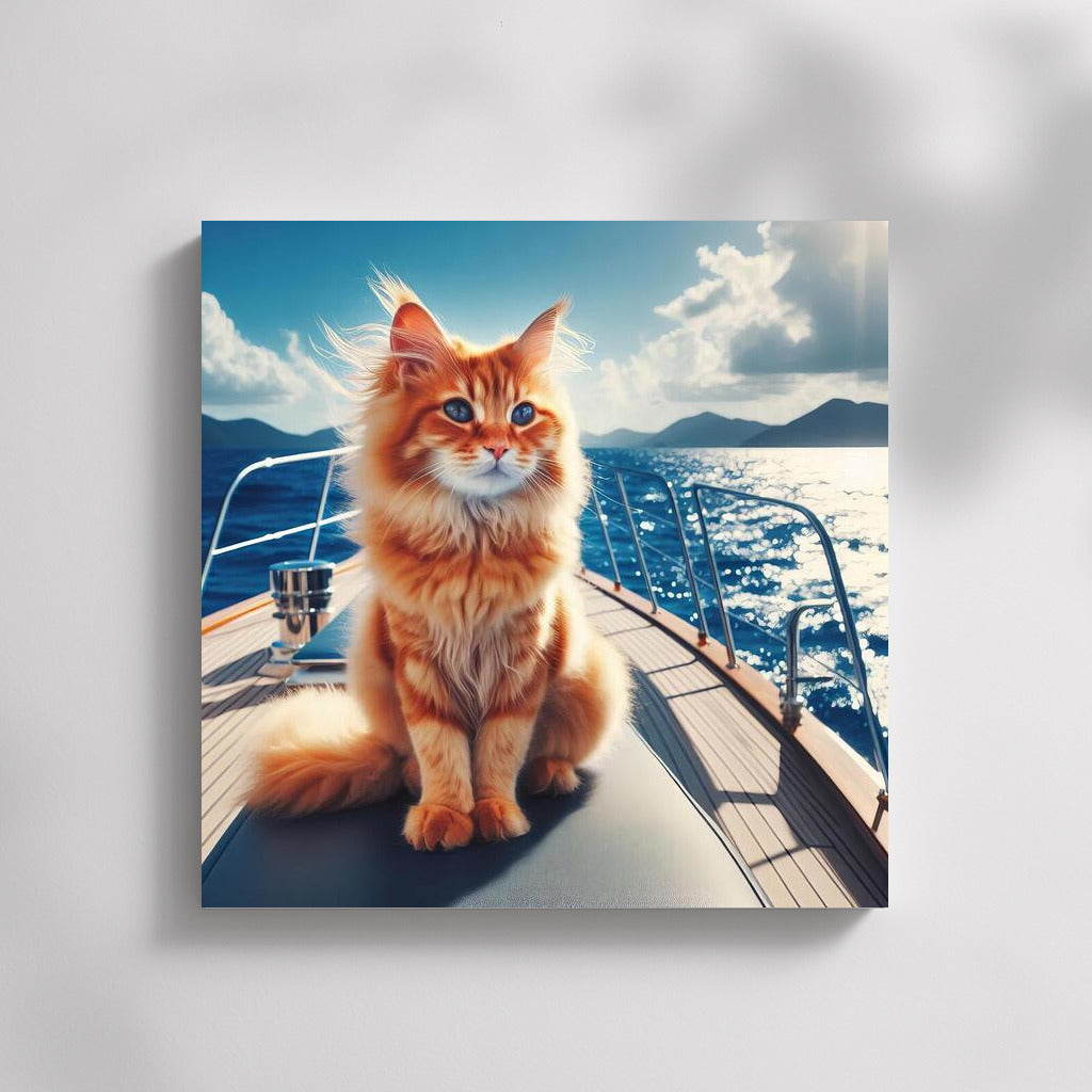 Cat on a Luxury Yacht: A Seaside Adventure for Wall Art Lovers