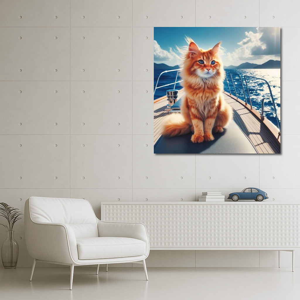 Cat on a Luxury Yacht: A Seaside Adventure for Wall Art Lovers
