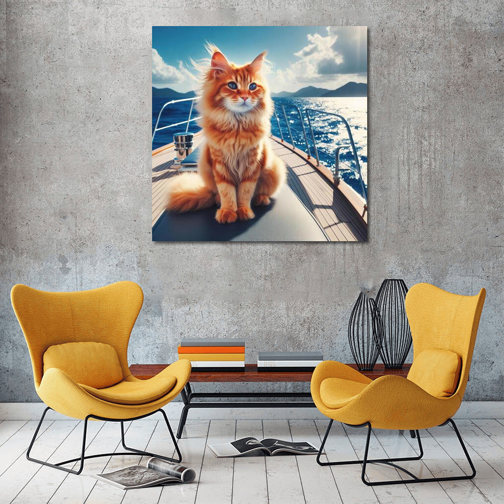 Cat on a Luxury Yacht: A Seaside Adventure for Wall Art Lovers