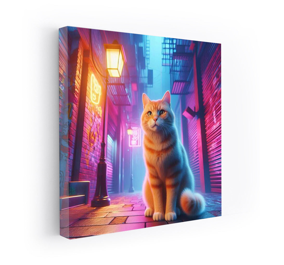 Neon Cat in Shining Alley: Urban Mystery
