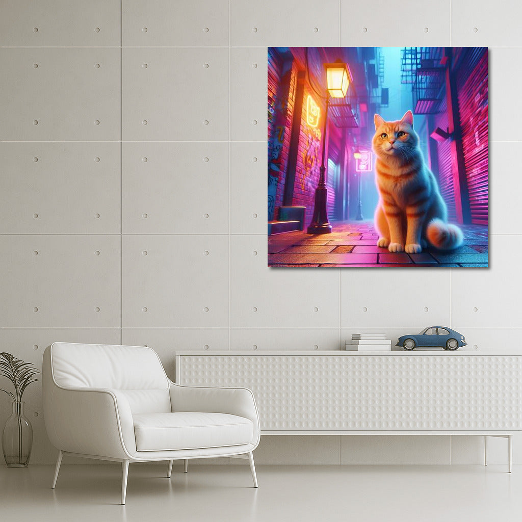 Neon Cat in Shining Alley: Urban Mystery