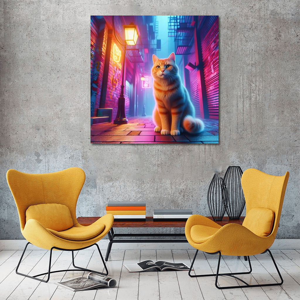 Neon Cat in Shining Alley: Urban Mystery