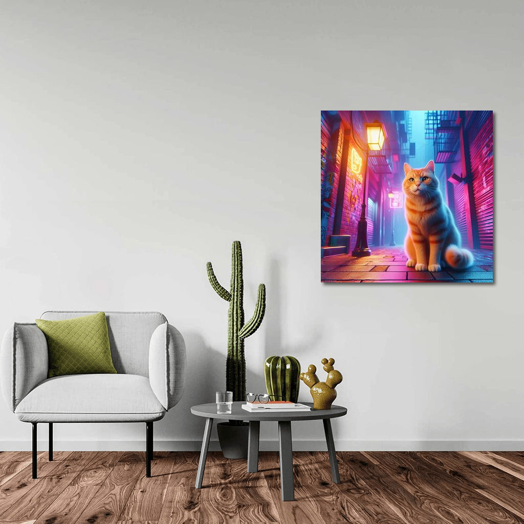 Neon Cat in Shining Alley: Urban Mystery