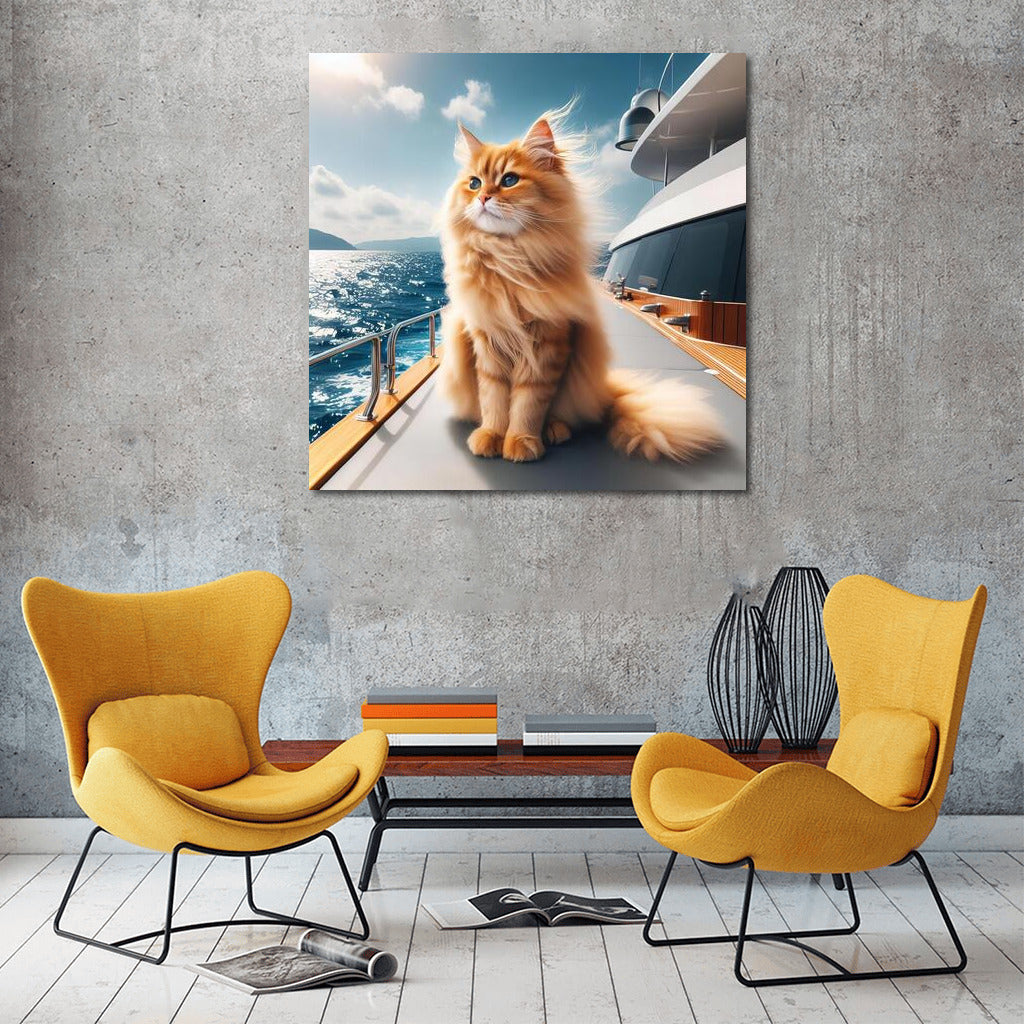 Elegant Cat on a Luxury Yacht: Sophisticated Charm and Freedom