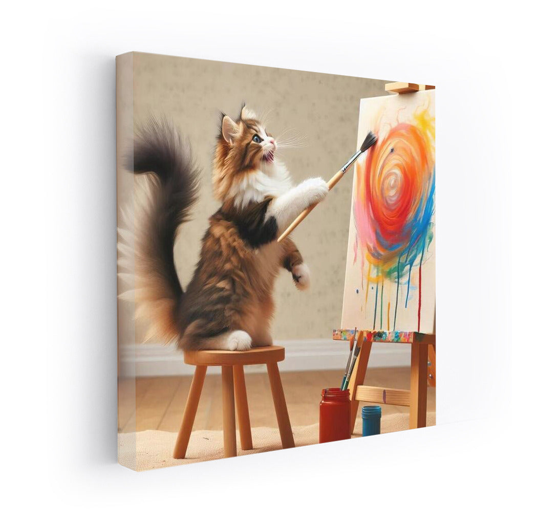 Fluffy Genius: Cat-Artist in Bright Strokes