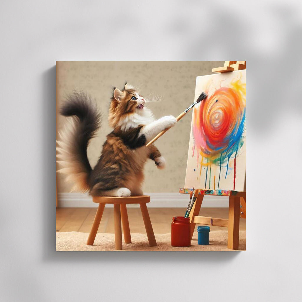 Fluffy Genius: Cat-Artist in Bright Strokes
