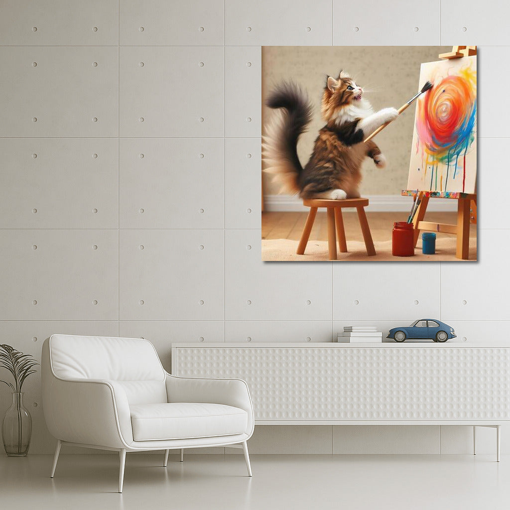 Fluffy Genius: Cat-Artist in Bright Strokes