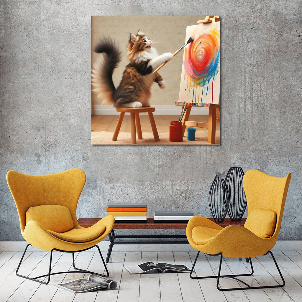 Fluffy Genius: Cat-Artist in Bright Strokes