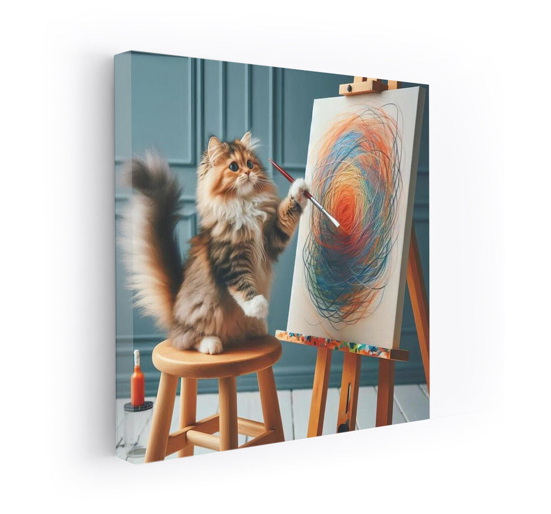 Cat-artist in action: Bright strokes and creative atmosphere