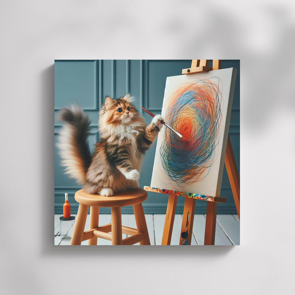 Cat-artist in action: Bright strokes and creative atmosphere