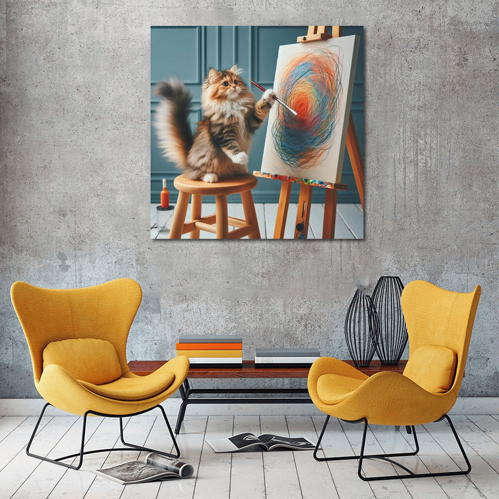Cat-artist in action: Bright strokes and creative atmosphere