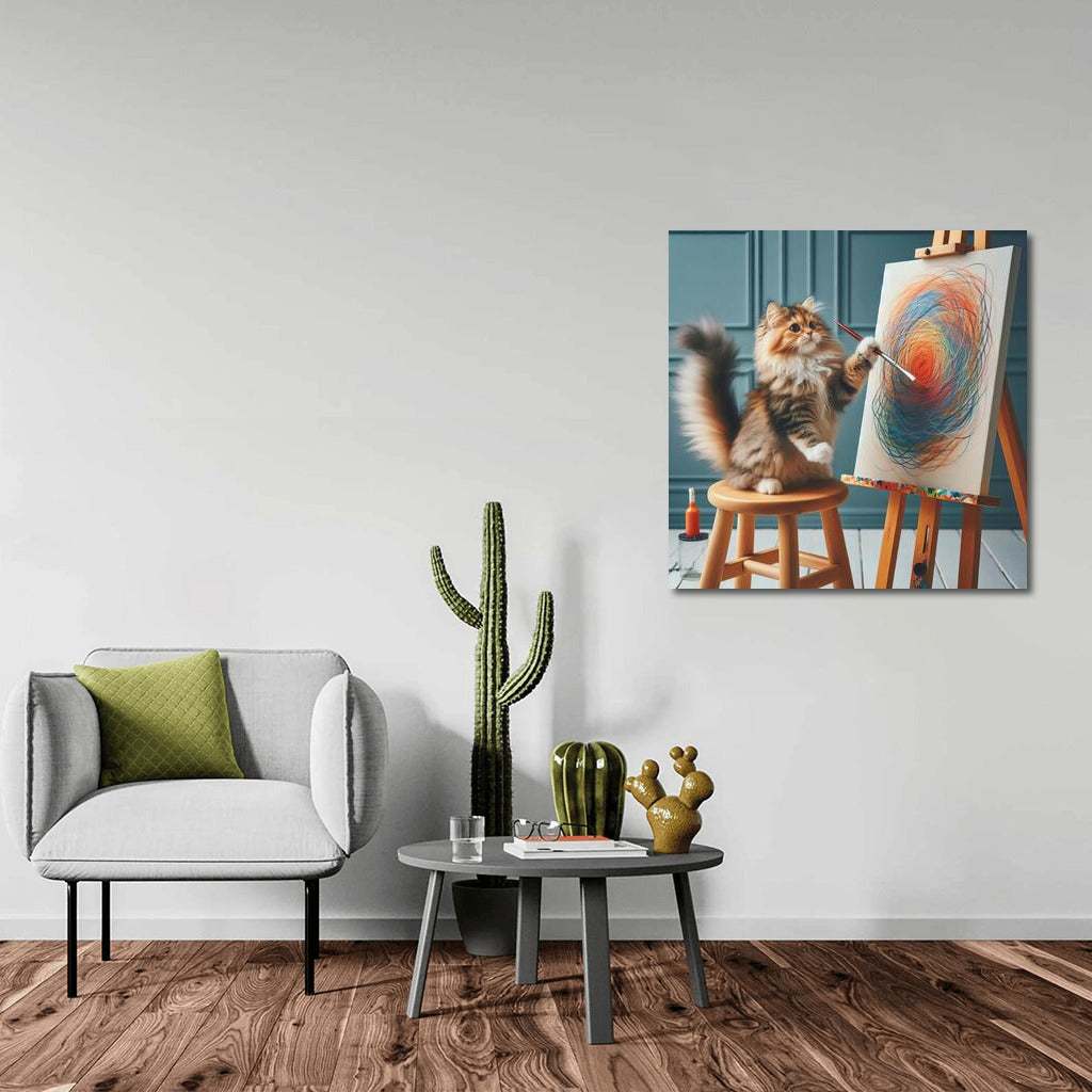 Cat-artist in action: Bright strokes and creative atmosphere