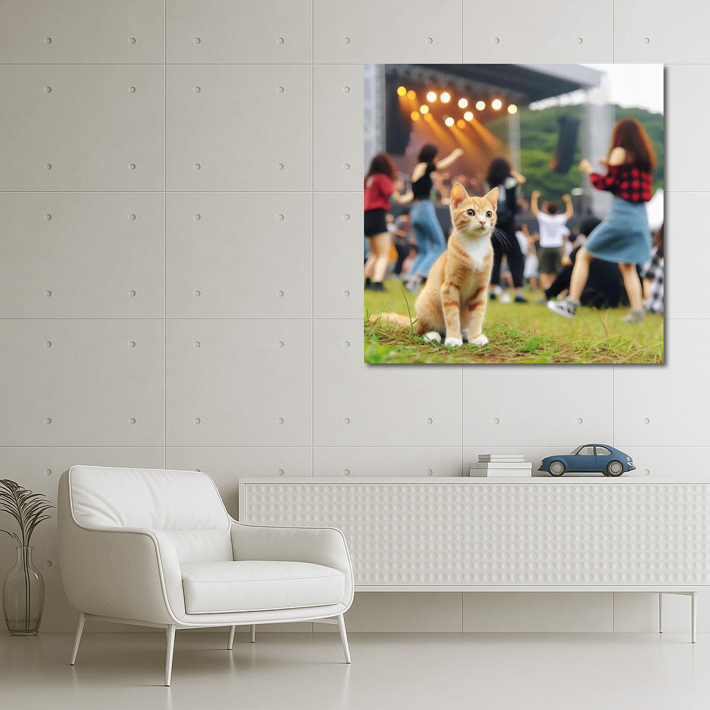 Cat at an Open Air Concert: Live Music and Vivid Emotions