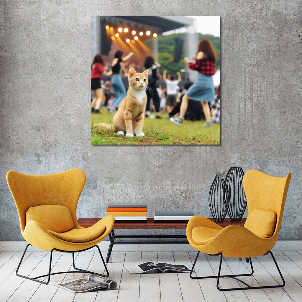 Cat at an Open Air Concert: Live Music and Vivid Emotions