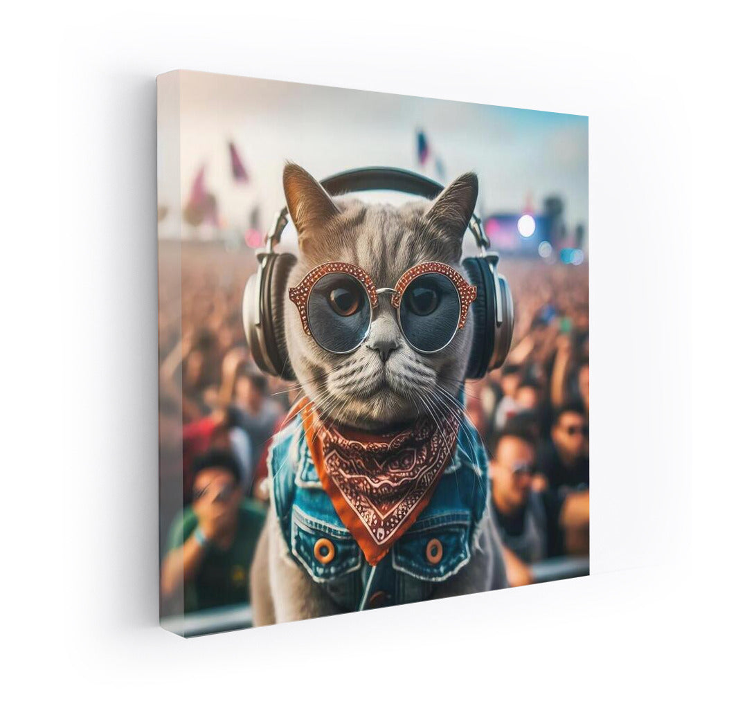 Festival Cat in Headphones: Musical Style for Interior