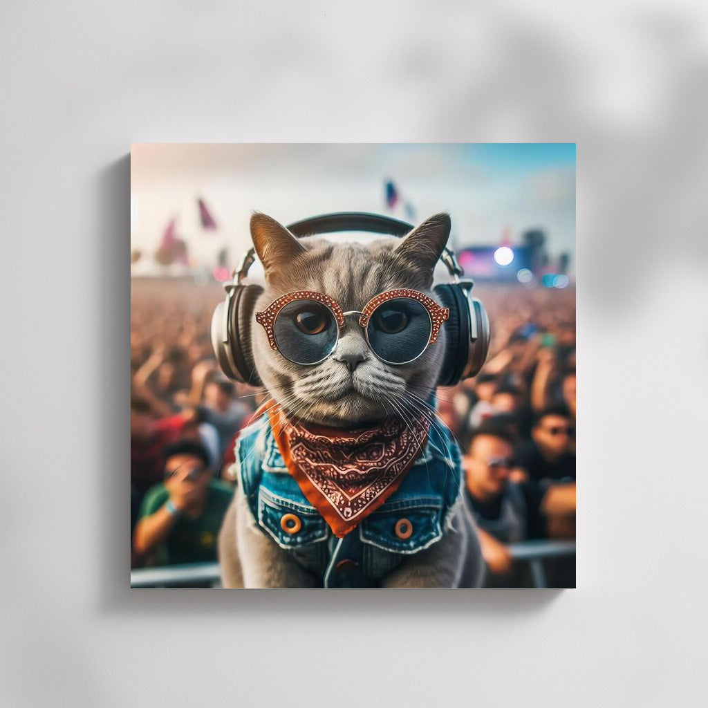 Festival Cat in Headphones: Musical Style for Interior