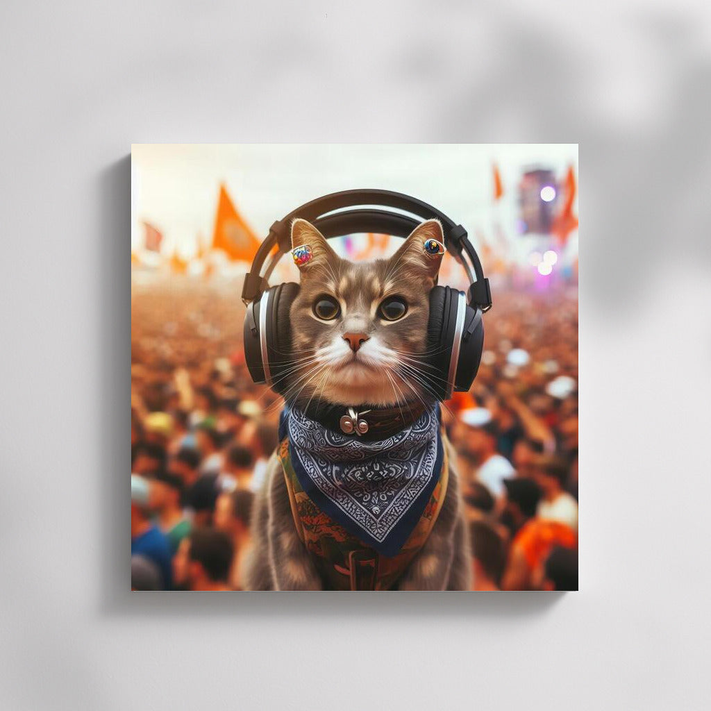 Musical Cat at the Festival: Stylish Headphones and Freedom