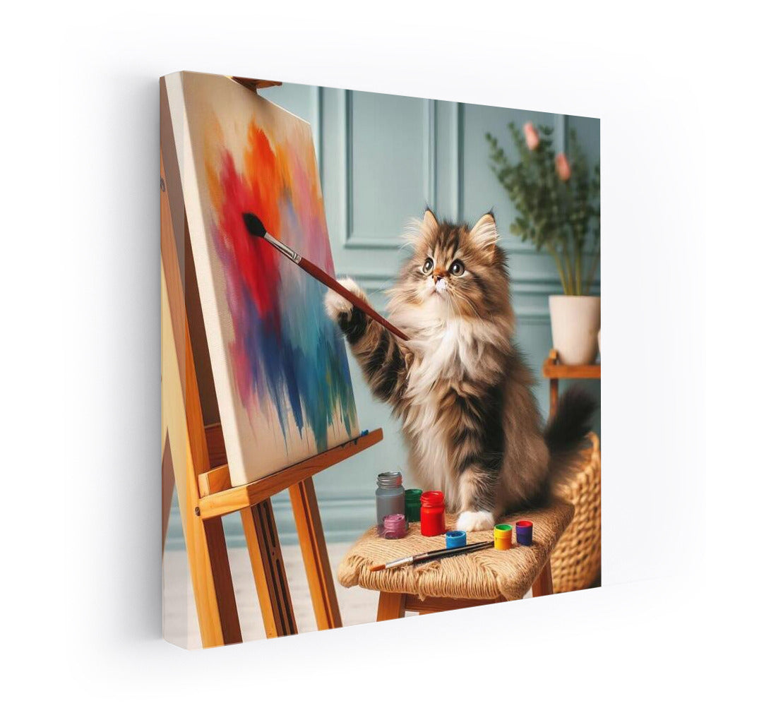 Fluffy Maestro: A Cozy Cat Artist for Your Walls