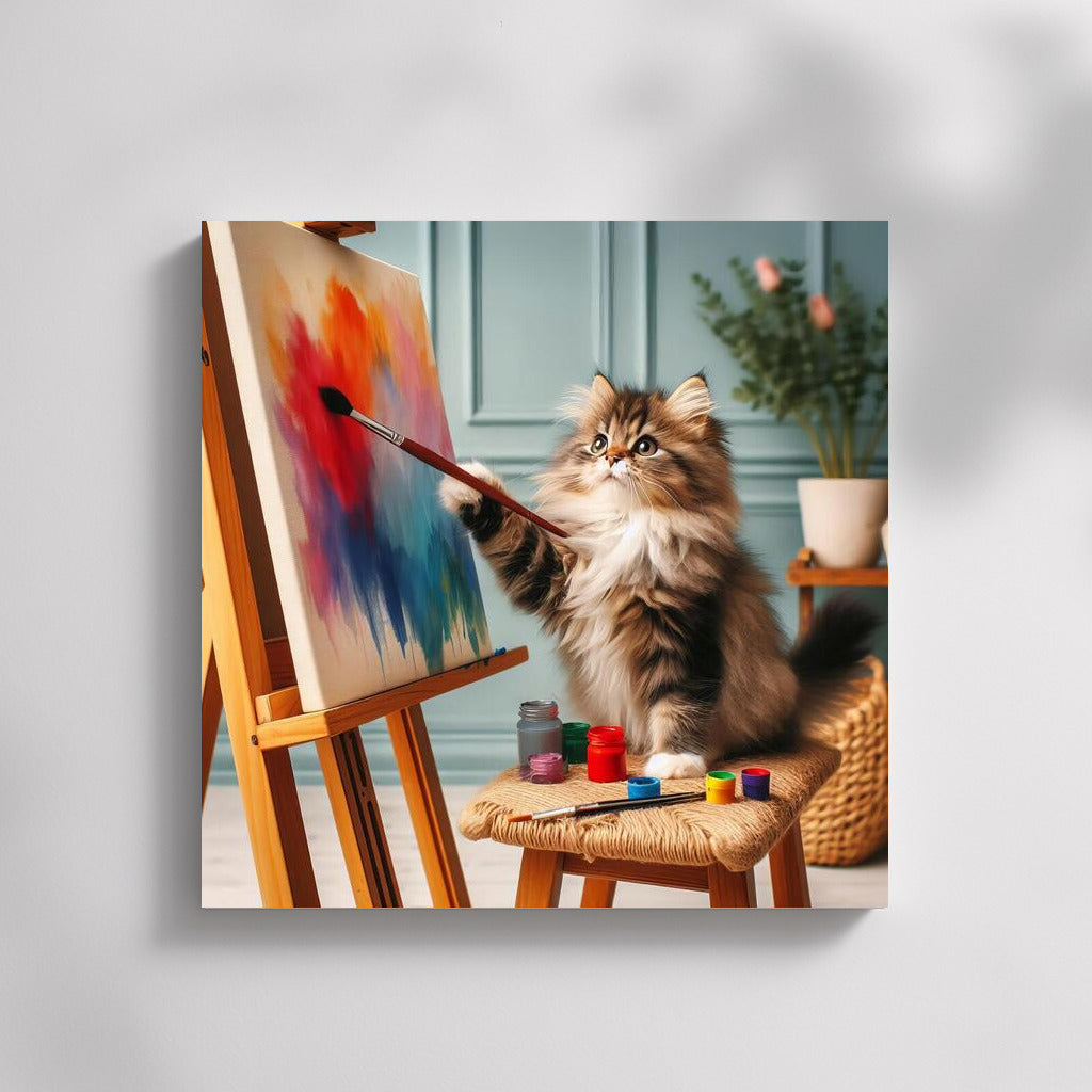 Fluffy Maestro: A Cozy Cat Artist for Your Walls