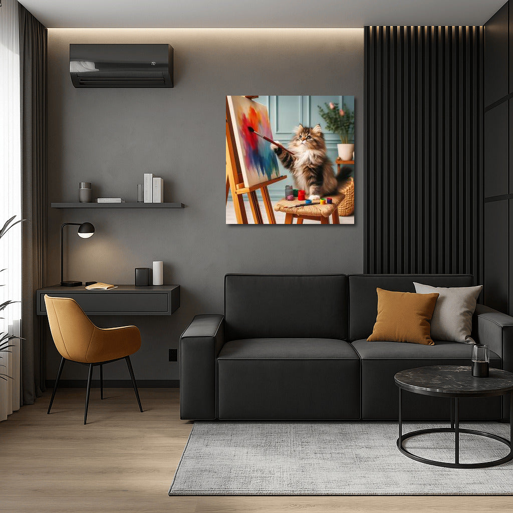 Fluffy Maestro: A Cozy Cat Artist for Your Walls