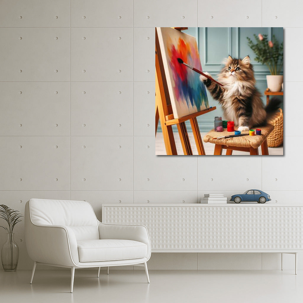 Fluffy Maestro: A Cozy Cat Artist for Your Walls