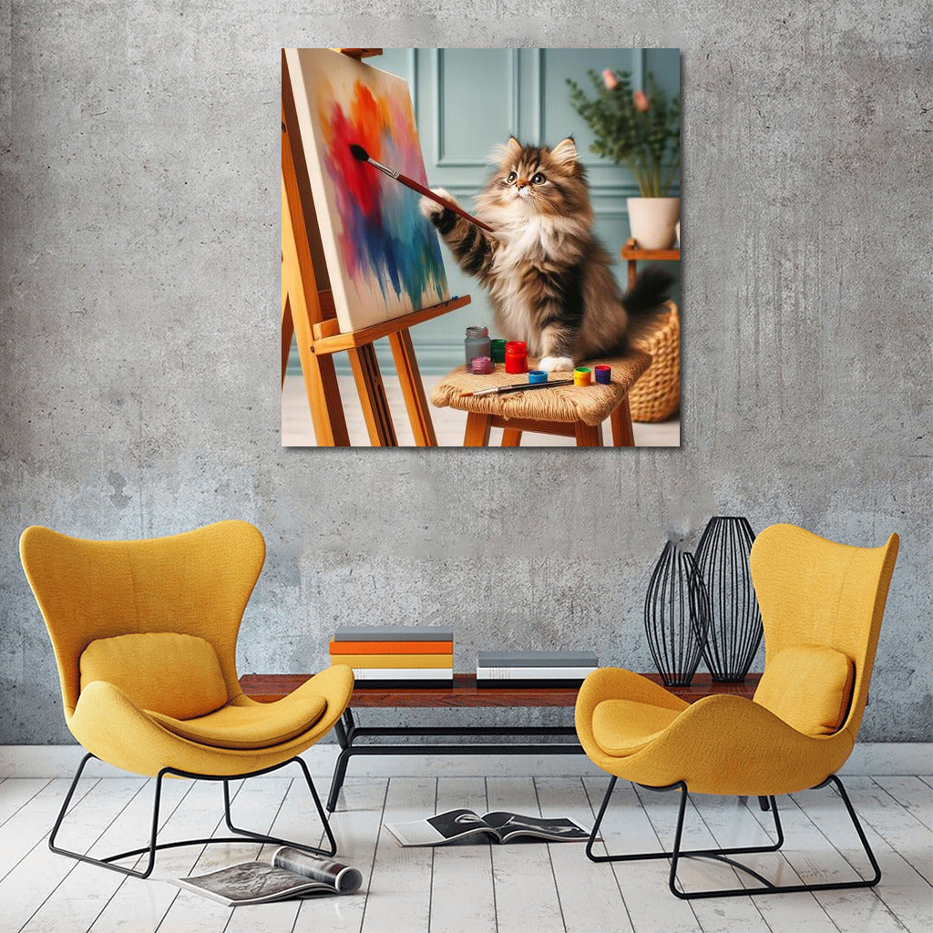 Fluffy Maestro: A Cozy Cat Artist for Your Walls
