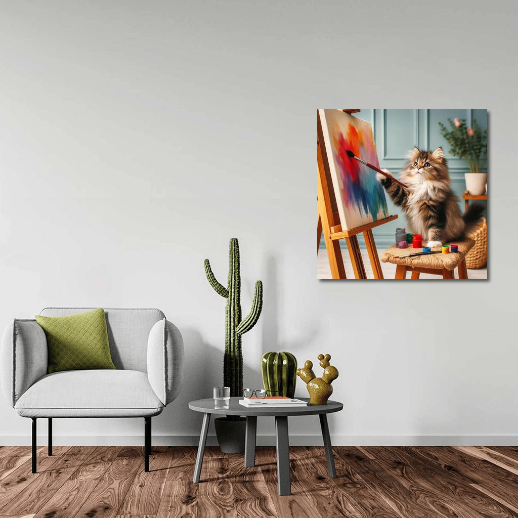 Fluffy Maestro: A Cozy Cat Artist for Your Walls