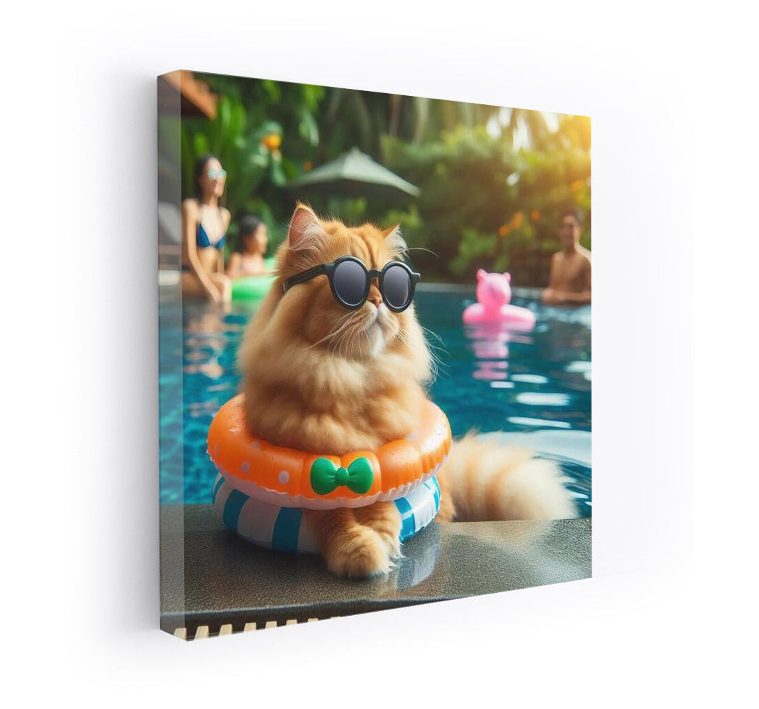 Cat in Glasses at Pool Party: Summer Relaxation