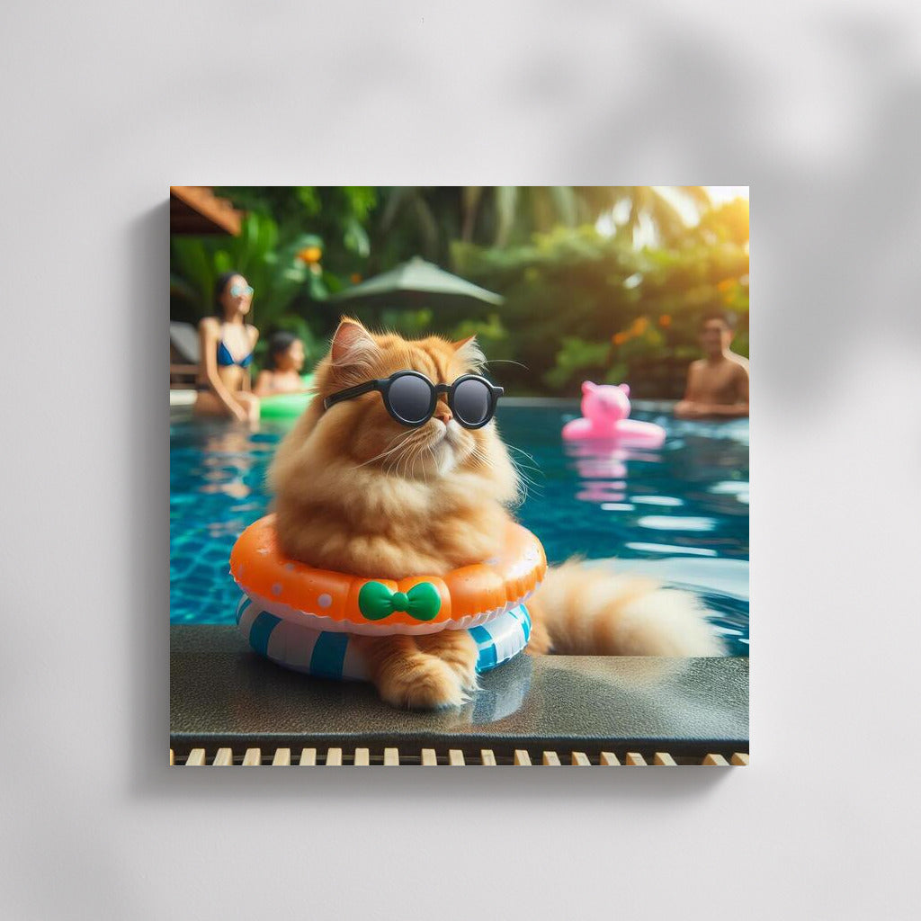 Cat in Glasses at Pool Party: Summer Relaxation