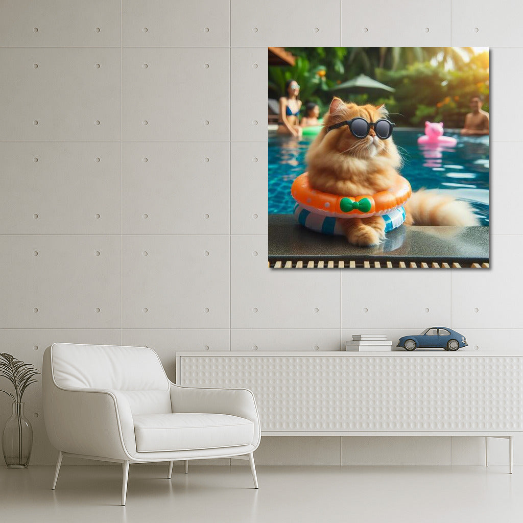 Cat in Glasses at Pool Party: Summer Relaxation