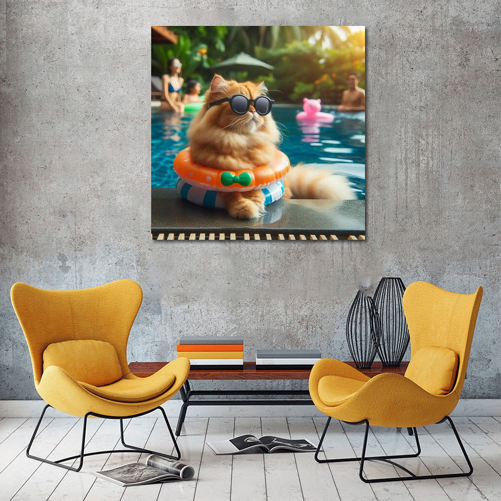 Cat in Glasses at Pool Party: Summer Relaxation