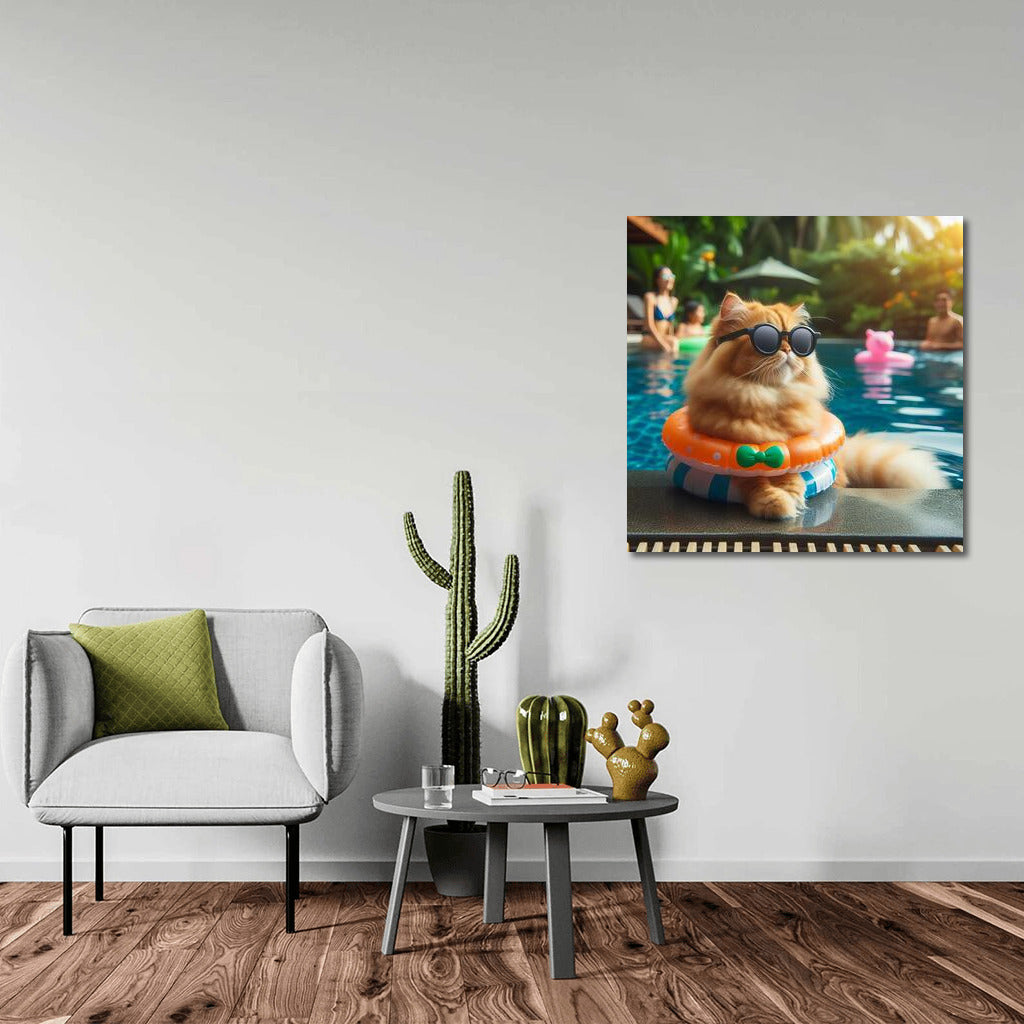 Cat in Glasses at Pool Party: Summer Relaxation