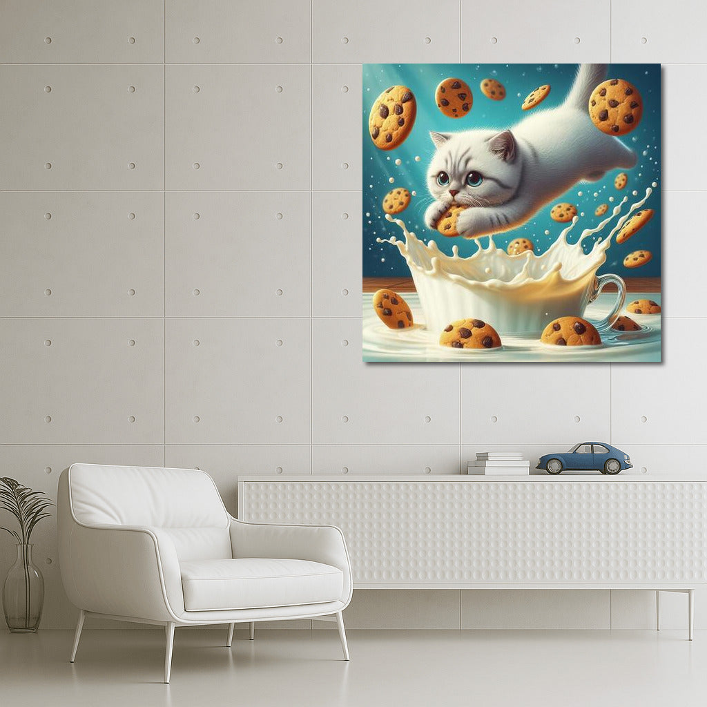 Kitty in the Milky Ocean with Flying Cookies