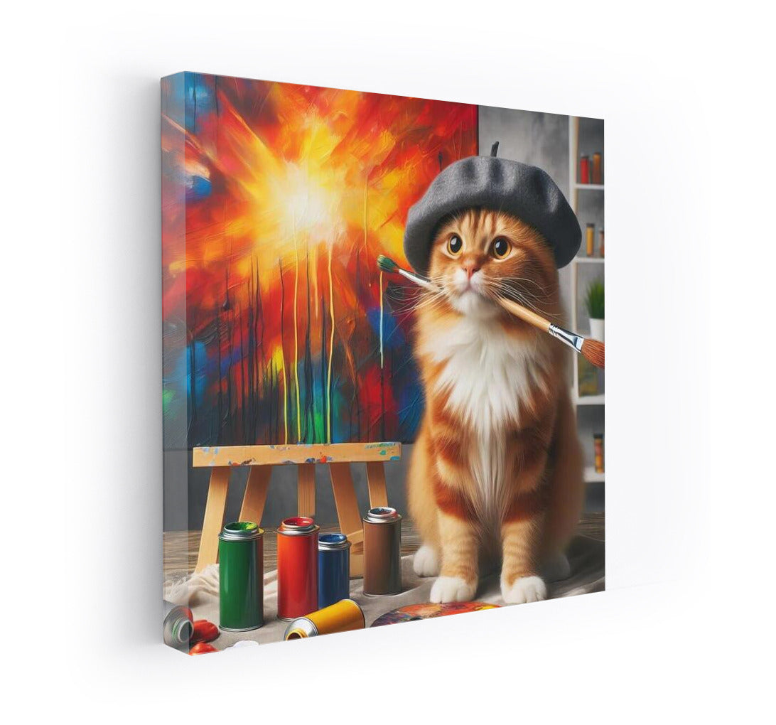Cat-artist in the studio: the furry master creates
