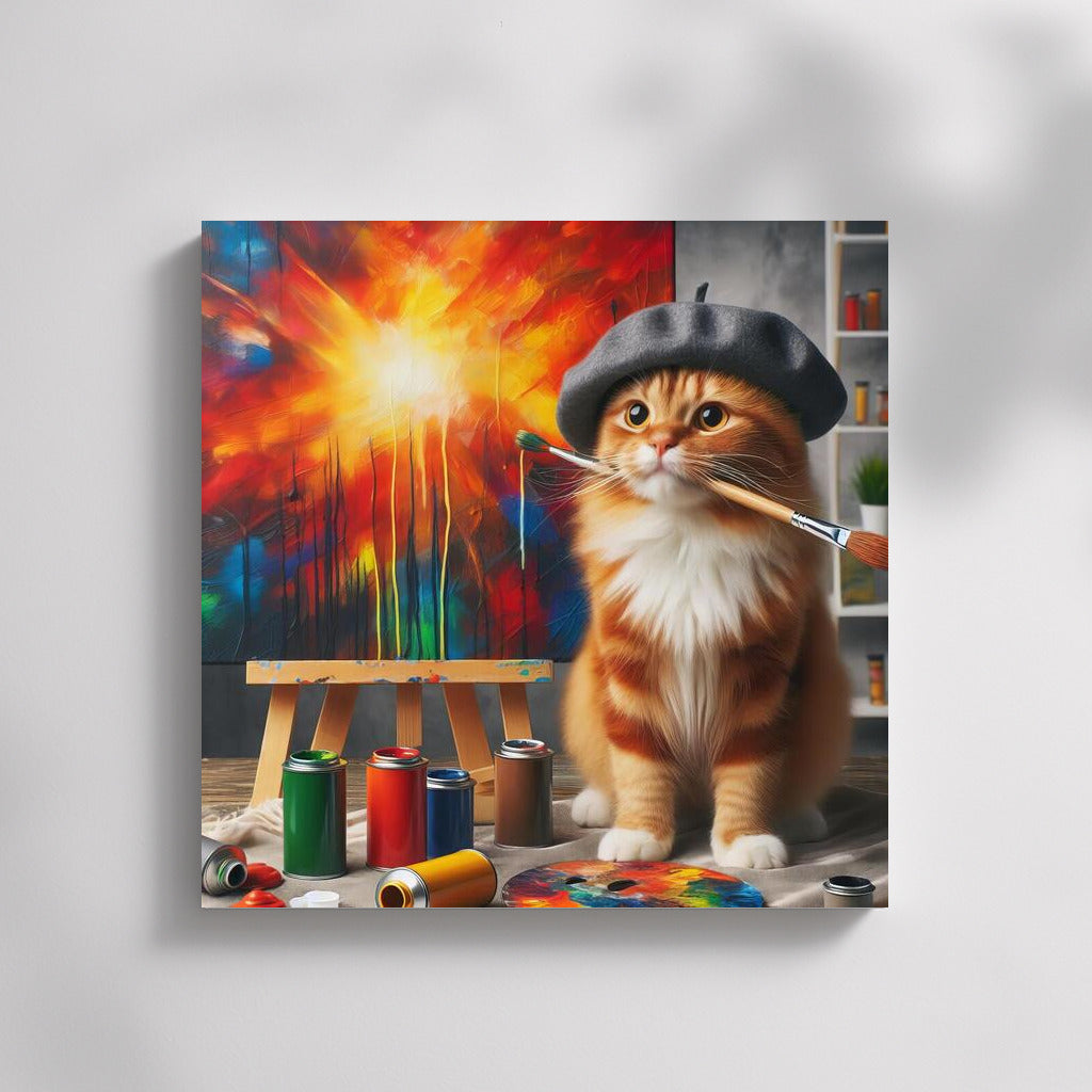 Cat-artist in the studio: the furry master creates