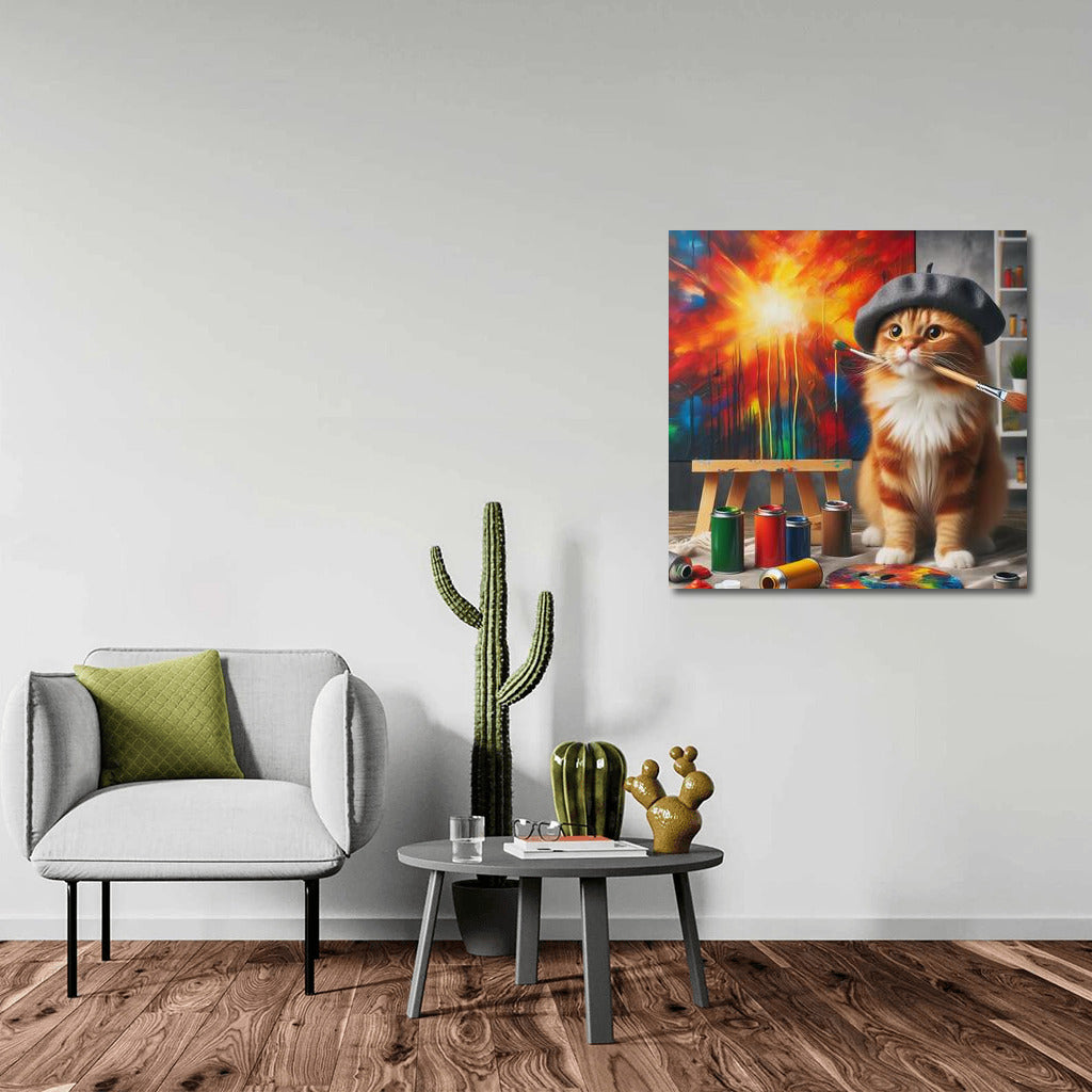 Cat-artist in the studio: the furry master creates