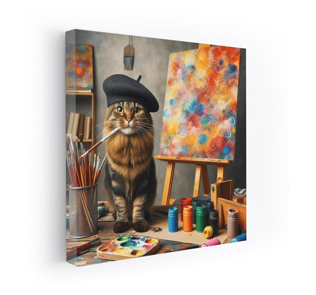 Cat-artist in the studio: inspiration and comfort on canvas