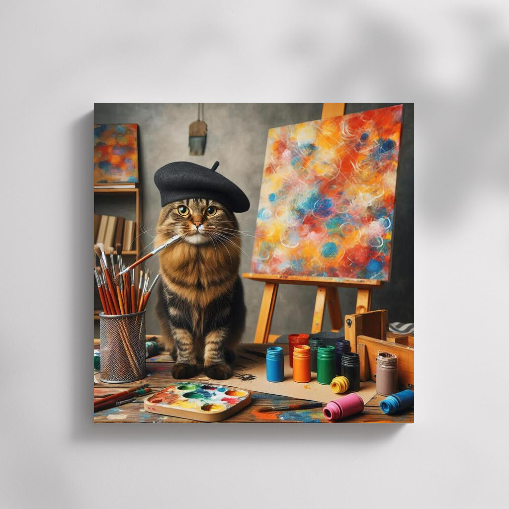 Cat-artist in the studio: inspiration and comfort on canvas
