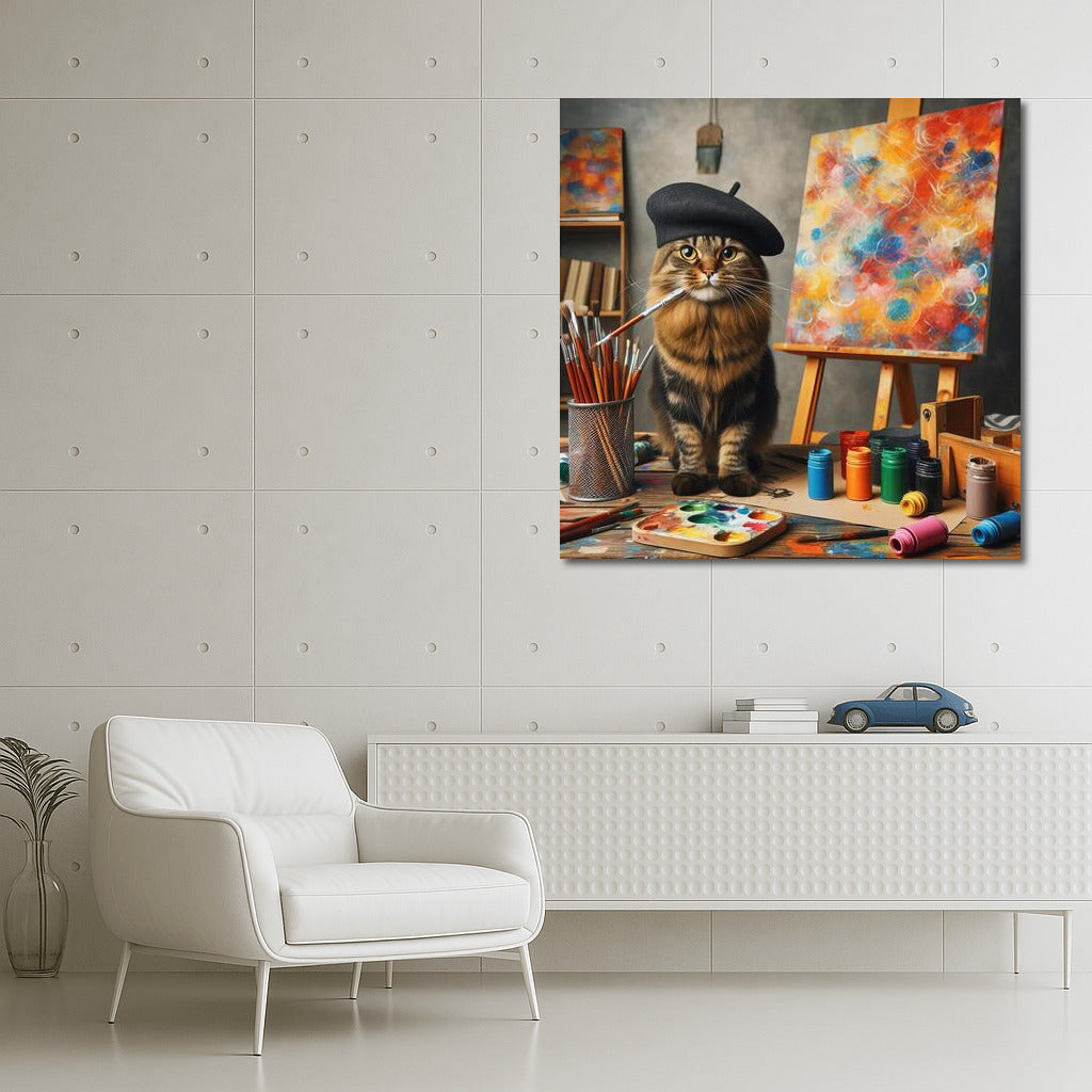 Cat-artist in the studio: inspiration and comfort on canvas