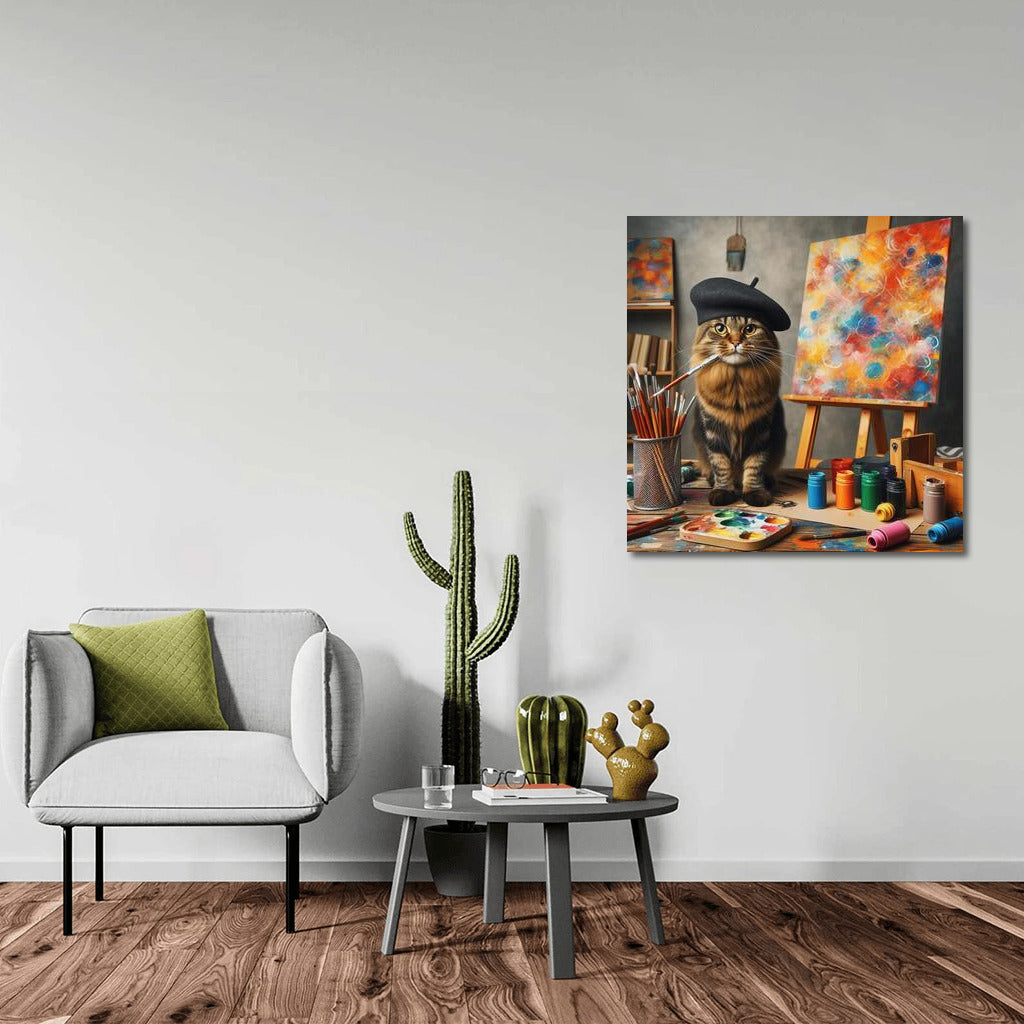 Cat-artist in the studio: inspiration and comfort on canvas