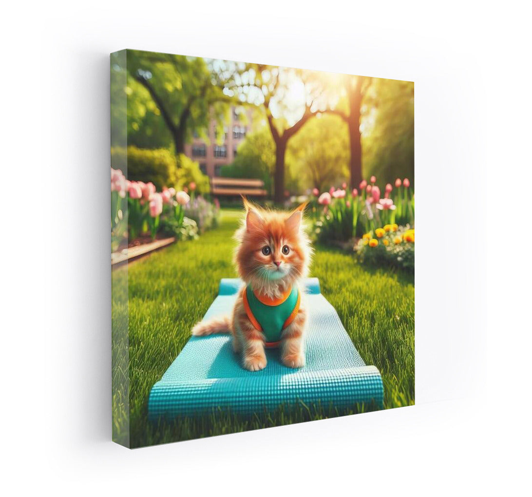 Meditating Cat in the Park: Yoga and Comfort on Your Mat
