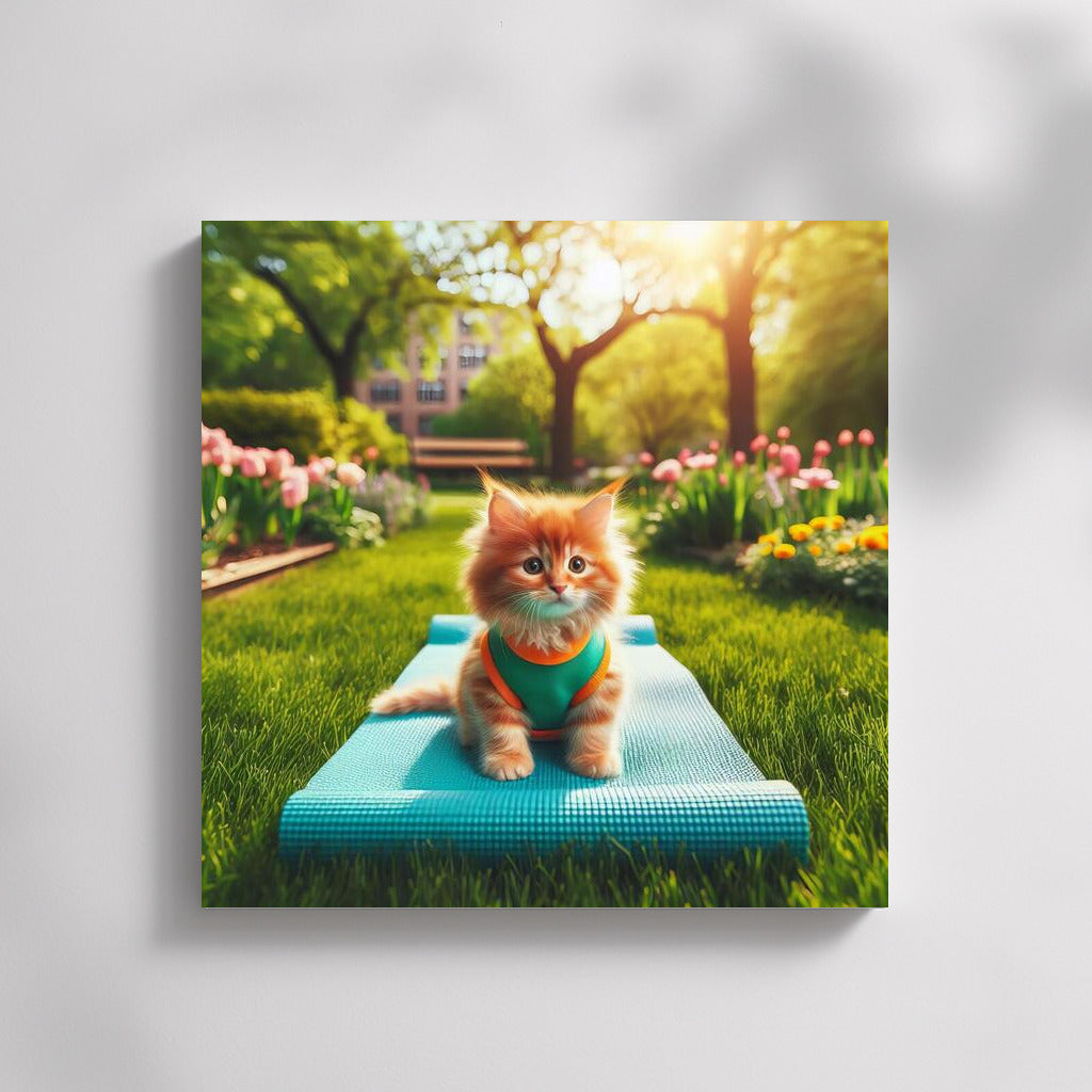 Meditating Cat in the Park: Yoga and Comfort on Your Mat