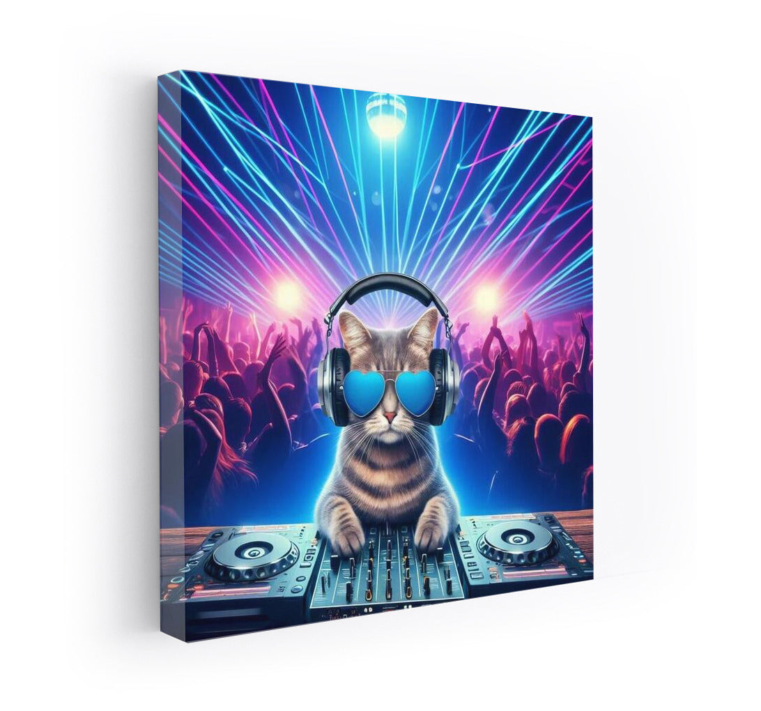 Cat DJ at Rave: Party in Glasses and Headphones