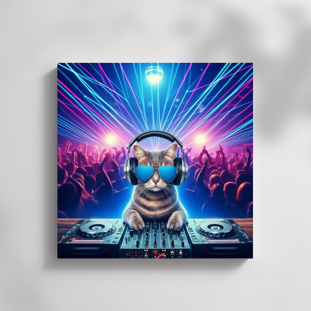 Cat DJ at Rave: Party in Glasses and Headphones