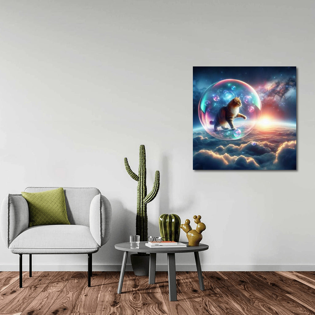 Space Journey of the Cat in a Soap Bubble